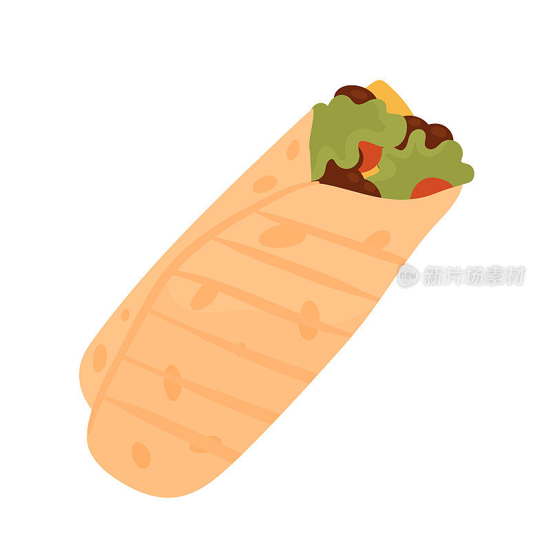 Fast food burrito, tasty takeaway fastfood snack, unhealthy burrito, junk food menu